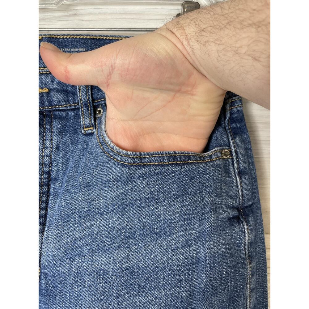 Old Navy Womens 10 Blue Sky-Hi Straight Extra High Rise Distressed Jeans Distroy - Picture 3 of 13
